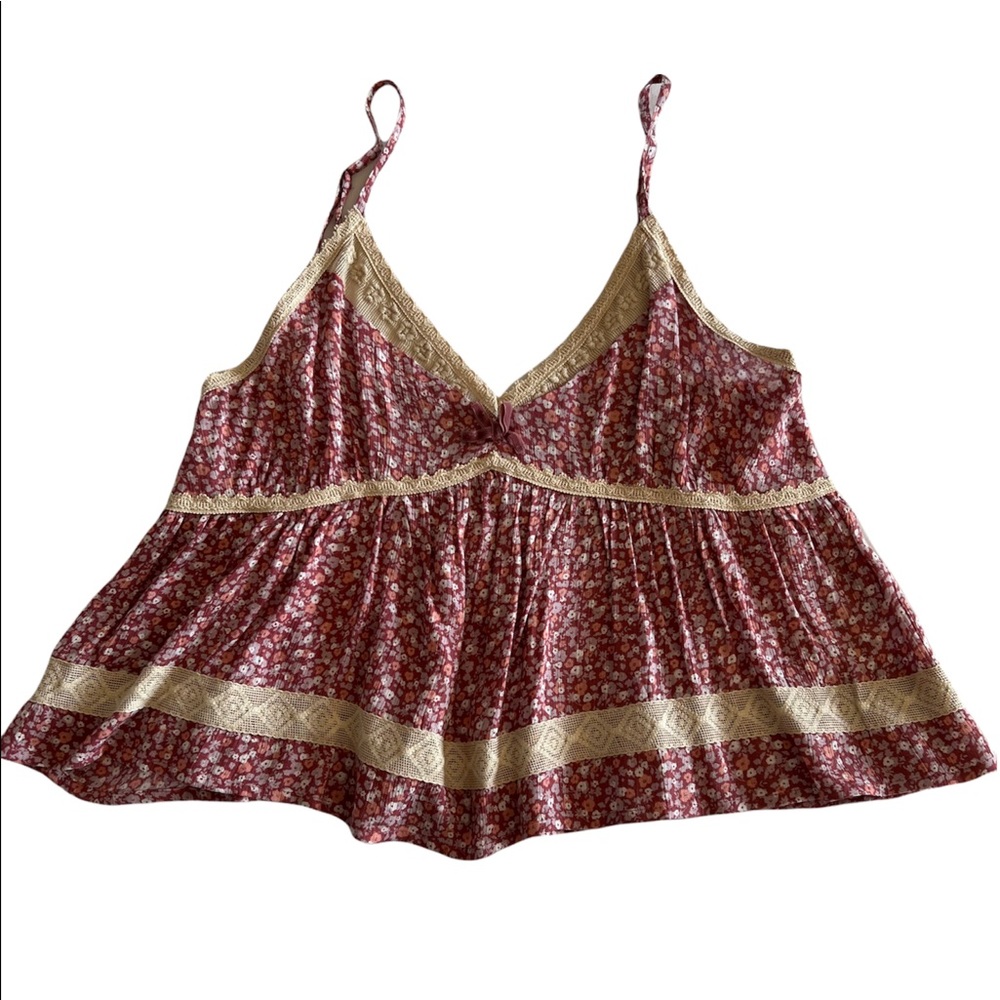 Aeropostale XL Floral Print Spaghetti Strap Flowy Peplum Style Top with Lace